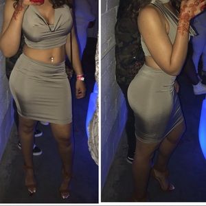 Silky 2-piece skirt & cowl neck shirt set